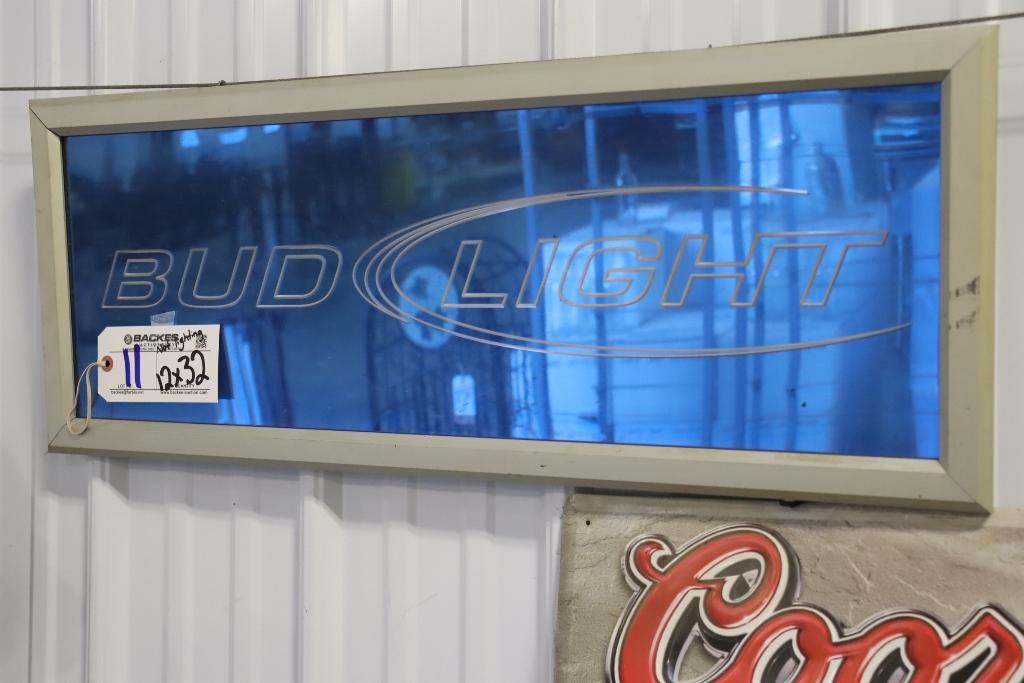 12" x 32" Bud Light framed wall mirror - light not working