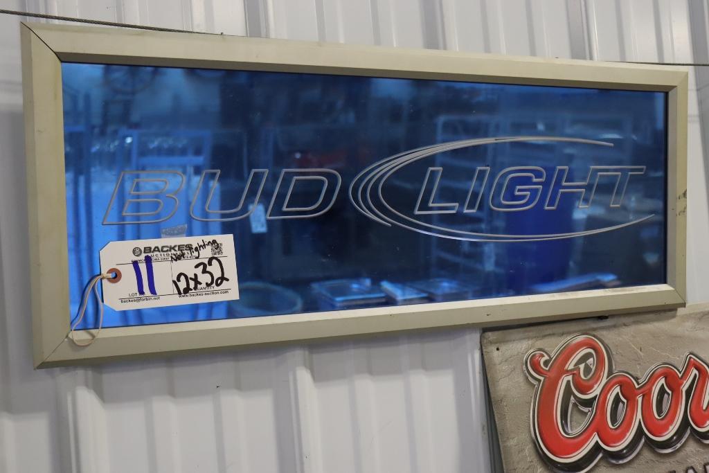 12" x 32" Bud Light framed wall mirror - light not working