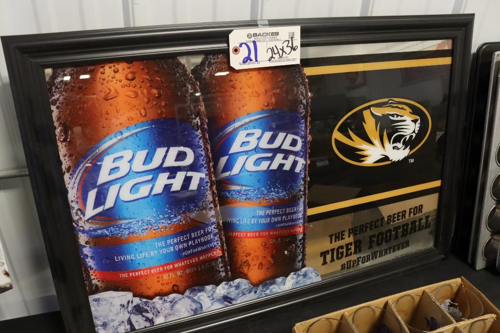 24" x 36" Bud Light Missouri Football framed wall mirror