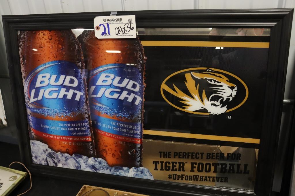 24" x 36" Bud Light Missouri Football framed wall mirror