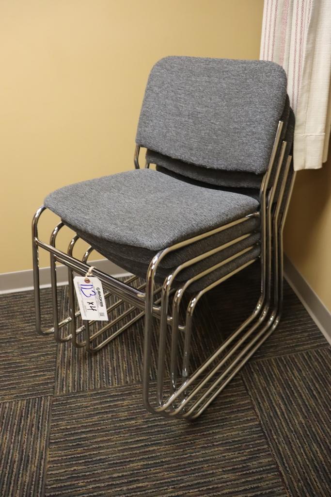 Times 4 -chrome framed tweed office stack chairs