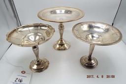 Group of 3 silver compote candy dishes
