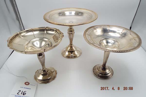 Group of 3 silver compote candy dishes