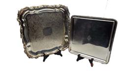 Group of two square silver plate