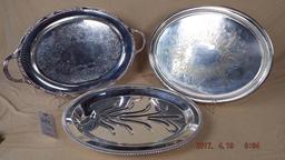 Group of three silver plate trays & platters