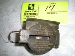 Military compass, magnetic, 5 3/4" open, 3" closed Mfd. Jaybee Corp.,  FSN 6605-846-7618