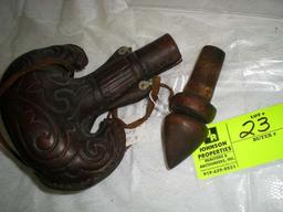 Medieval leather flask, 10" x 7" Turkish-Mongolian decorative pouch