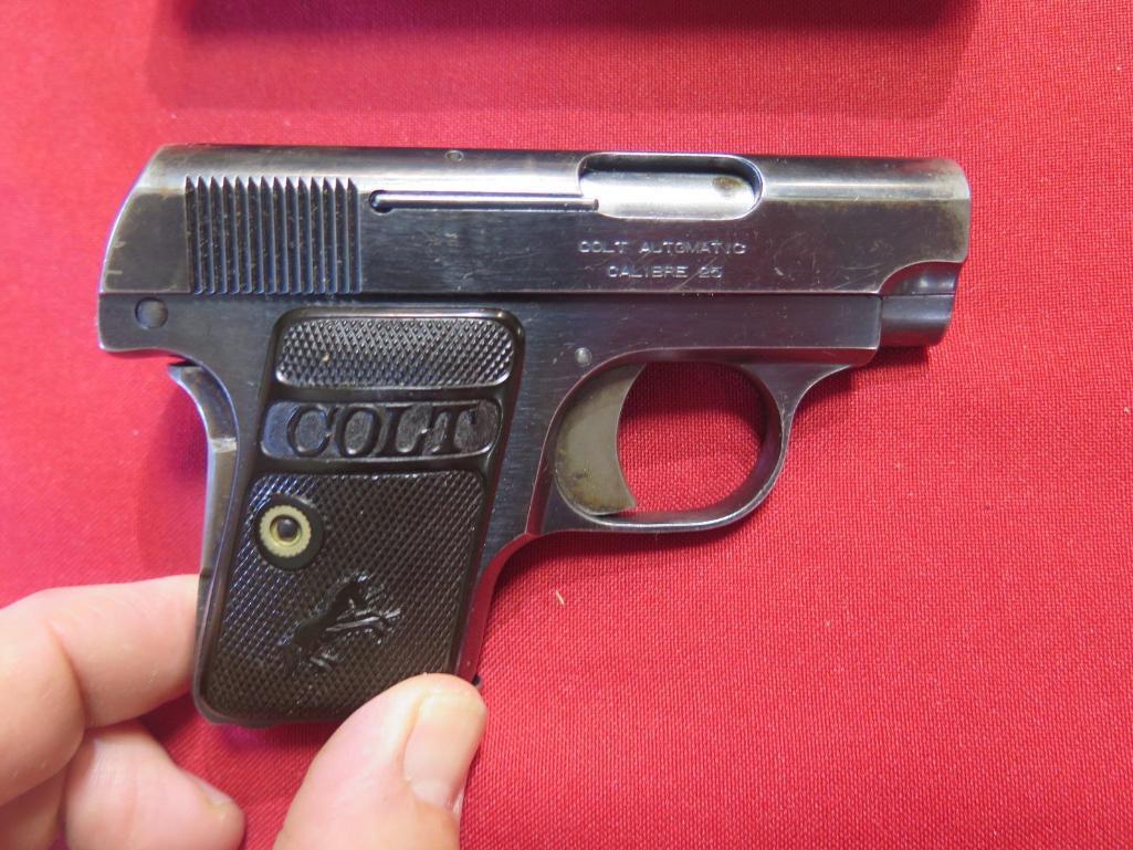 Colt 1908 .25 semi auto pistol, 1915, 2 tone mag, with box, tag#7499