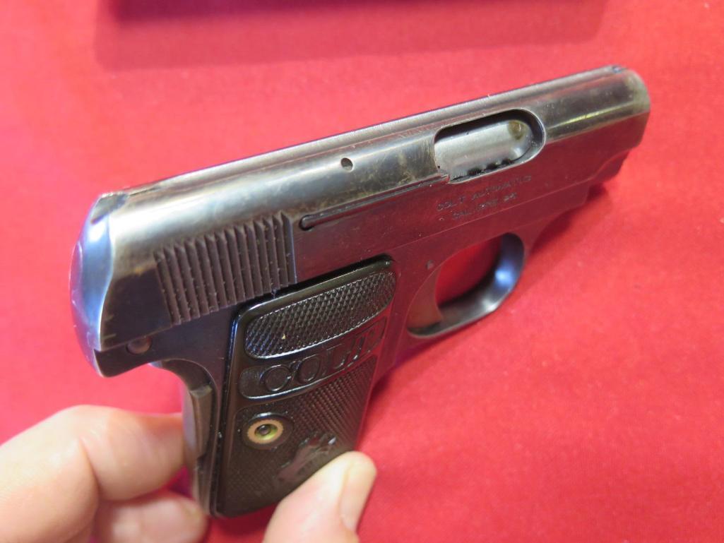 Colt 1908 .25 semi auto pistol, 1915, 2 tone mag, with box, tag#7499