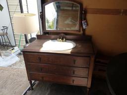 ANTIQUE CABINET W/MIRROR & SINK