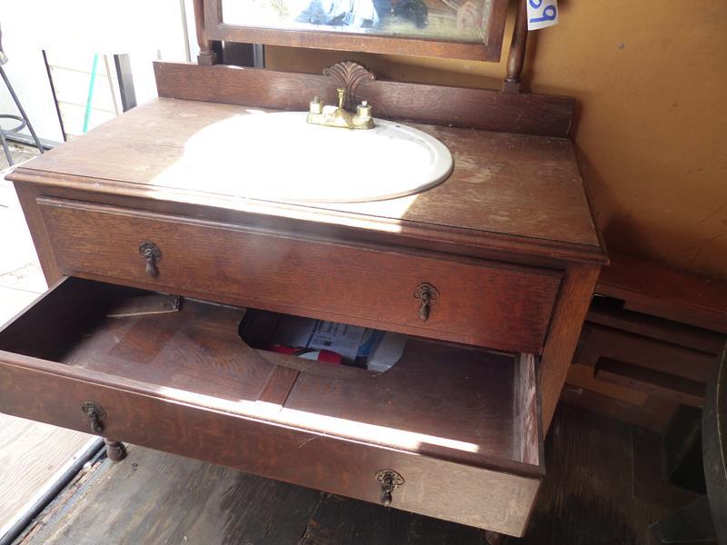 ANTIQUE CABINET W/MIRROR & SINK