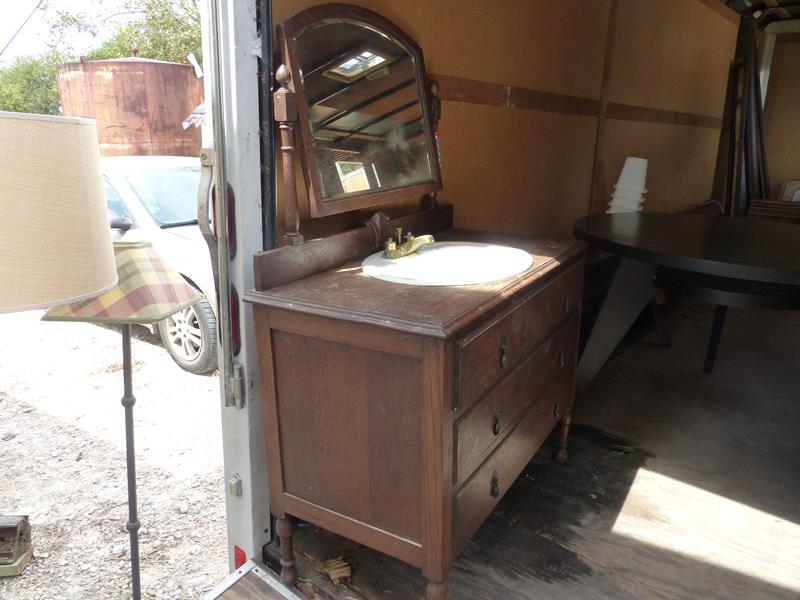 ANTIQUE CABINET W/MIRROR & SINK