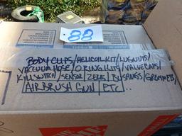 MISC BOX OF BODY CLIPS, VAC HOSES, TERMINALS,
