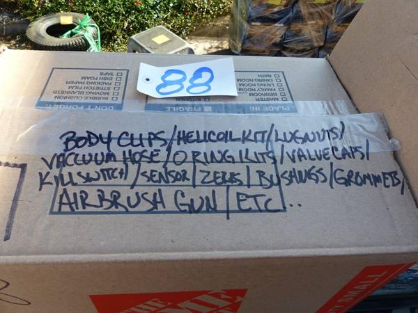 MISC BOX OF BODY CLIPS, VAC HOSES, TERMINALS,