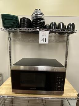 BAKERS RACK WITH CONTENTS OF DISHWARE