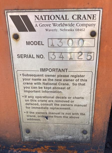 2002 INTERNATIONAL CRANE (MODEL 1300) TRUCK (TRUCK 11)