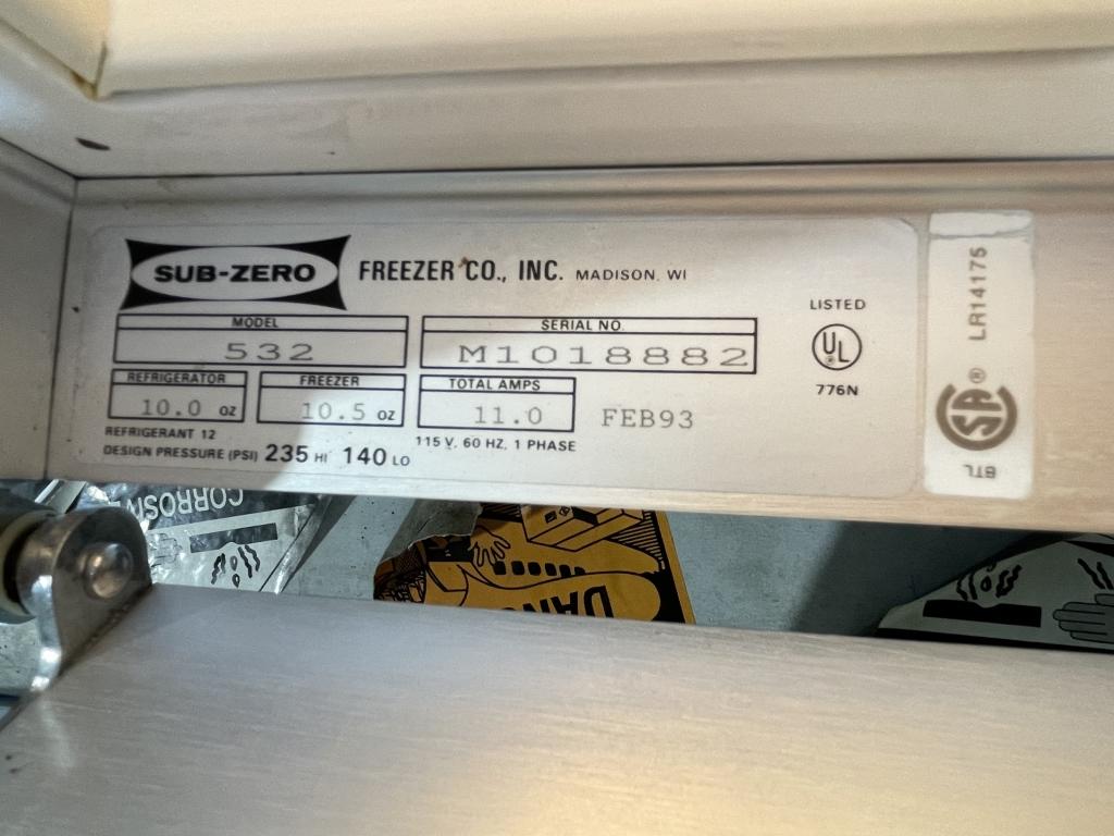 SUBZERO SIDE BY SIDE REFRIGERATOR, MODEL 532