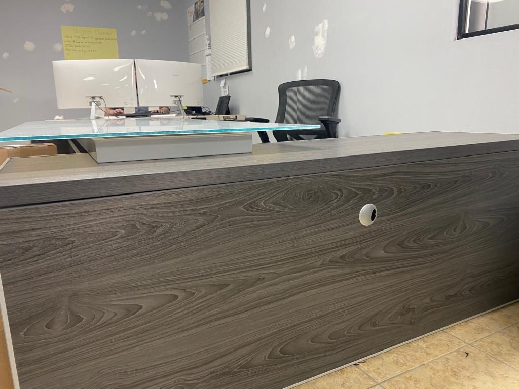 LAMINATE OFFICE DESK WITH GLASS TOP