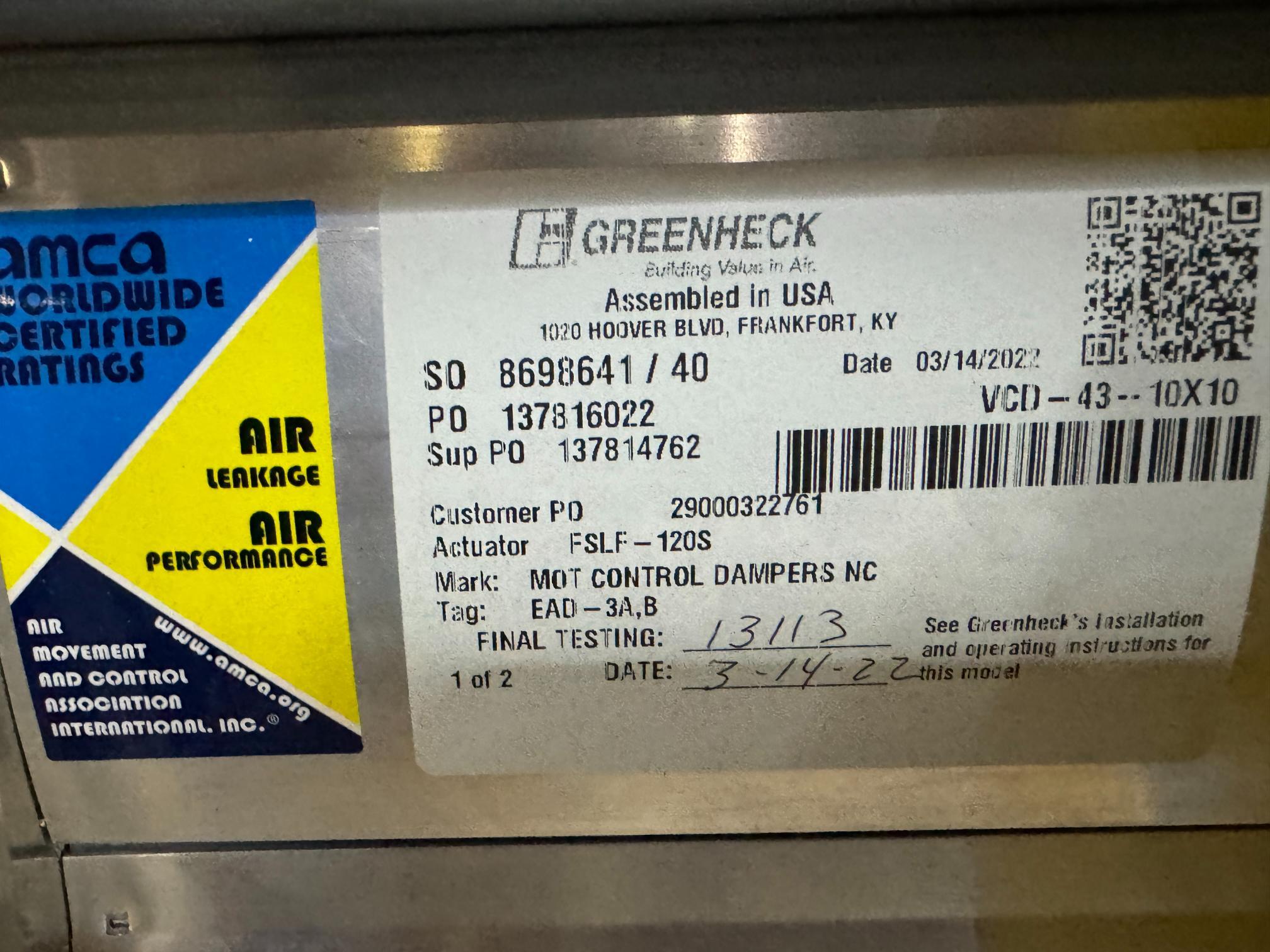 (NEW) GREENHECK MOTORIZED DAMPER
