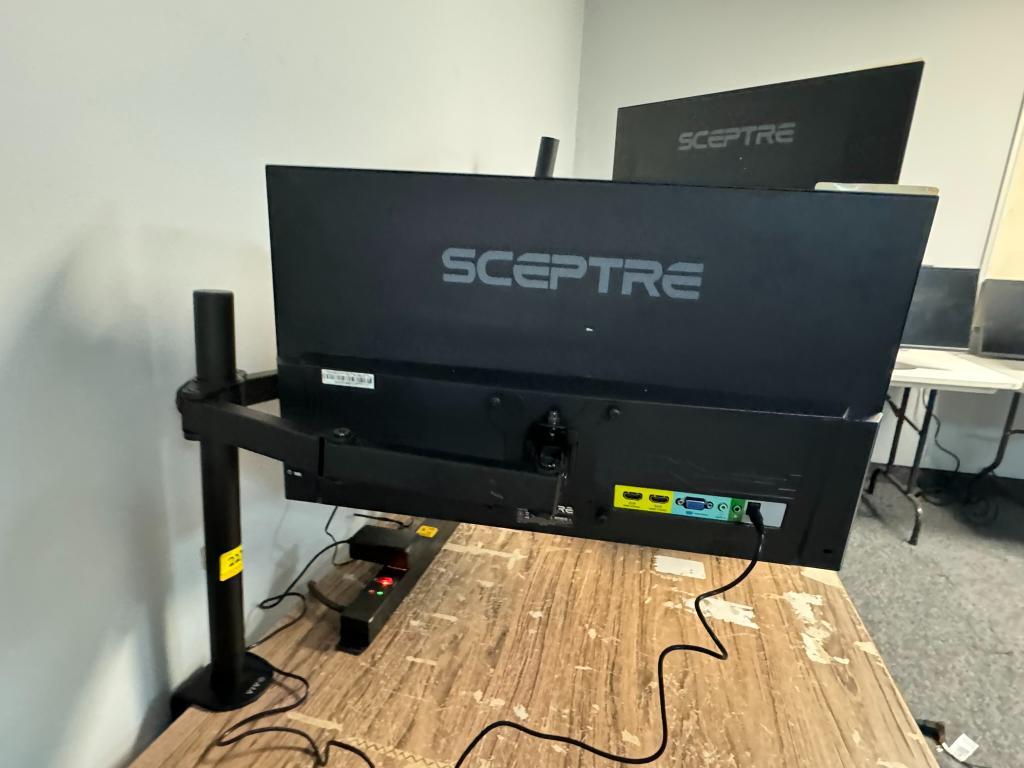 DUAL SCEPTRE 24" MONITORS ON DESK MOUNT