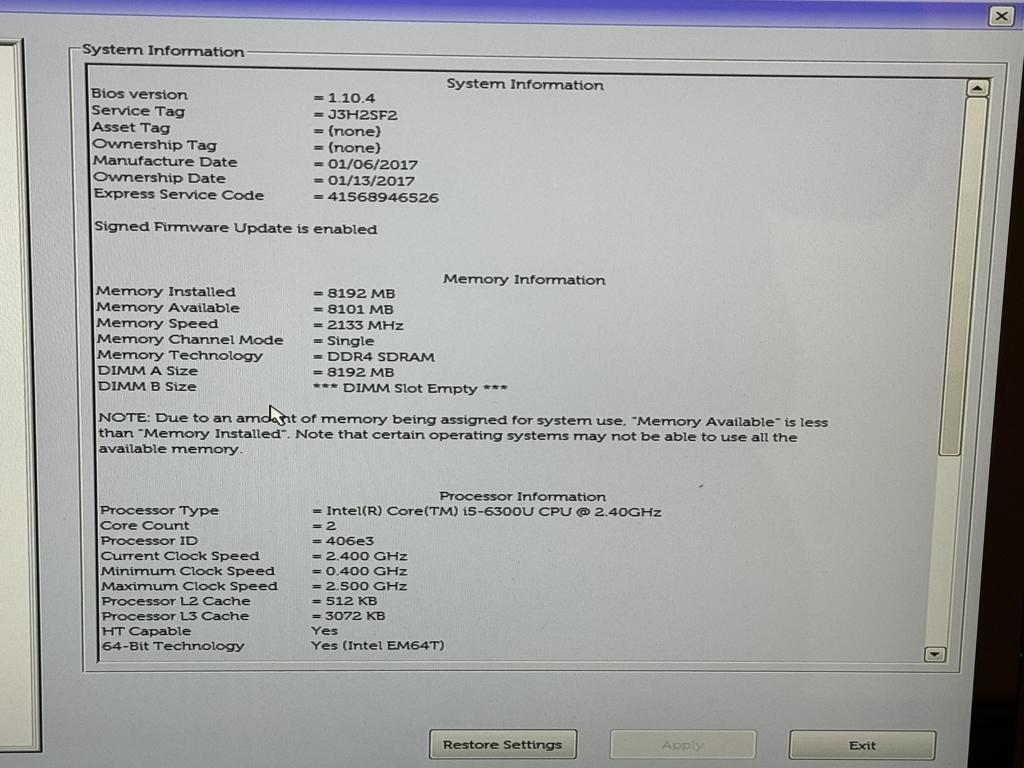 Dell Latitude E7470, Core i5-6300U 8GB Ram, 256SSD