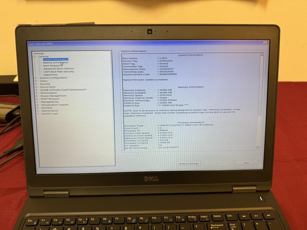 DELL LATITUDE 5580 CORE i7-7th 16GB RAM 256SSD