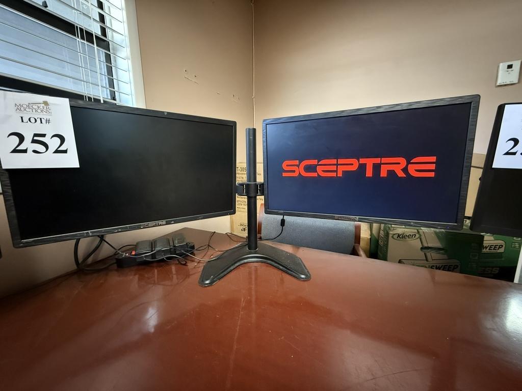 SCEPTRE 22" MONITORS ON DUAL DESKTOP STAND