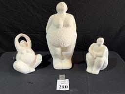 WHITE DOLOMITE LADY SCULPTURES ( SET OF 3)
