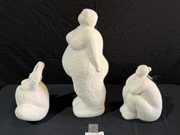WHITE DOLOMITE LADY SCULPTURES ( SET OF 3)