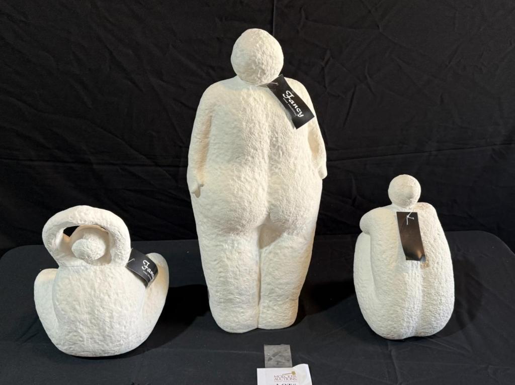 WHITE DOLOMITE LADY SCULPTURES ( SET OF 3)