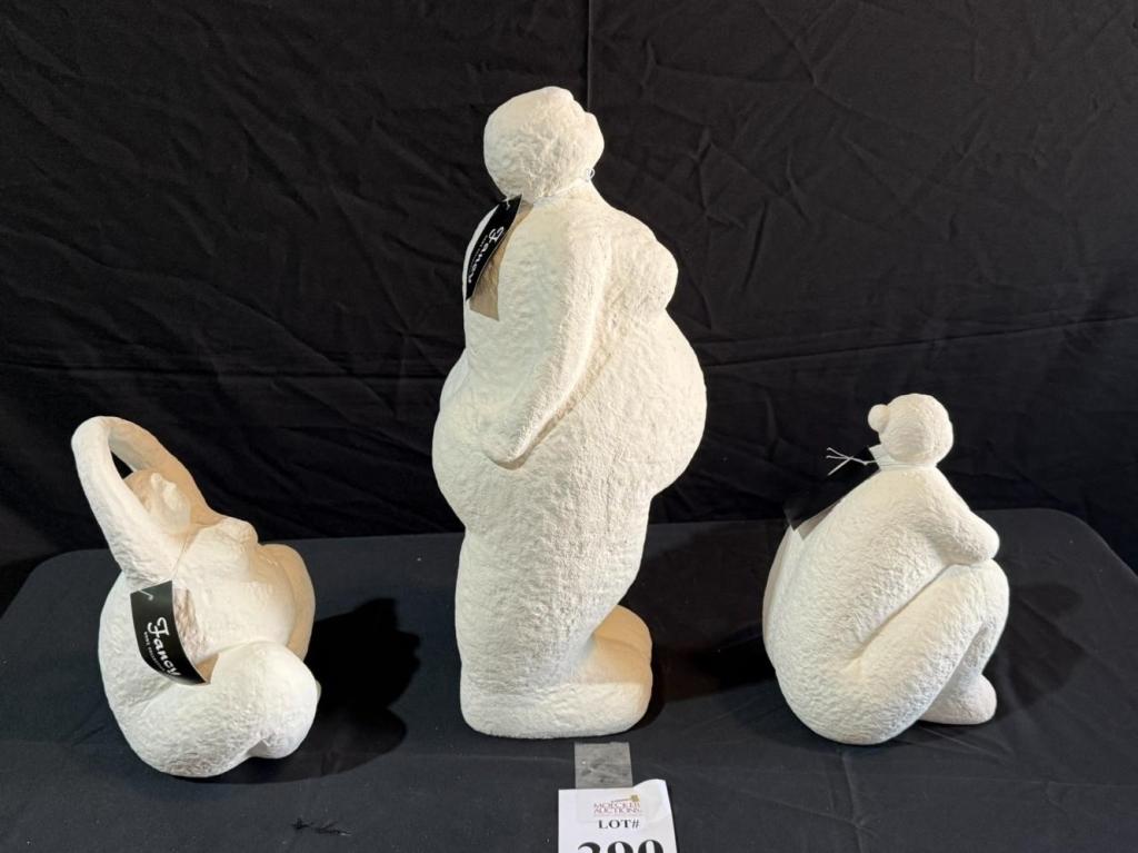 WHITE DOLOMITE LADY SCULPTURES ( SET OF 3)