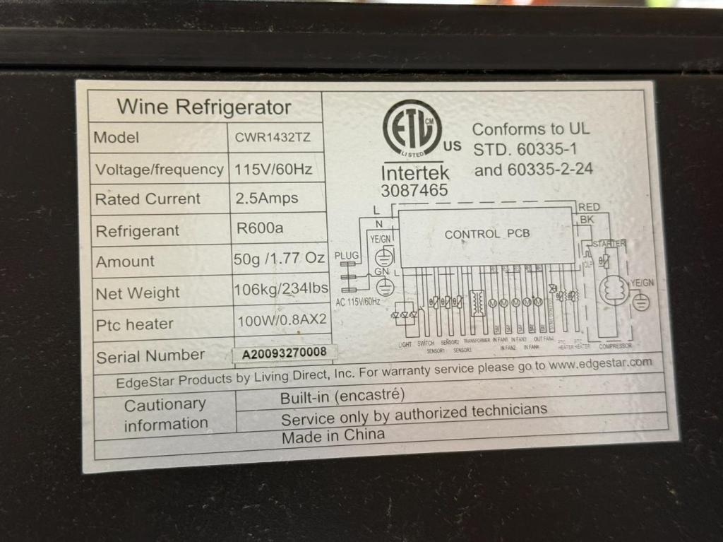 EDGESTAR WINE REFRIGERATOR 24" MODEL CWR1432TZ