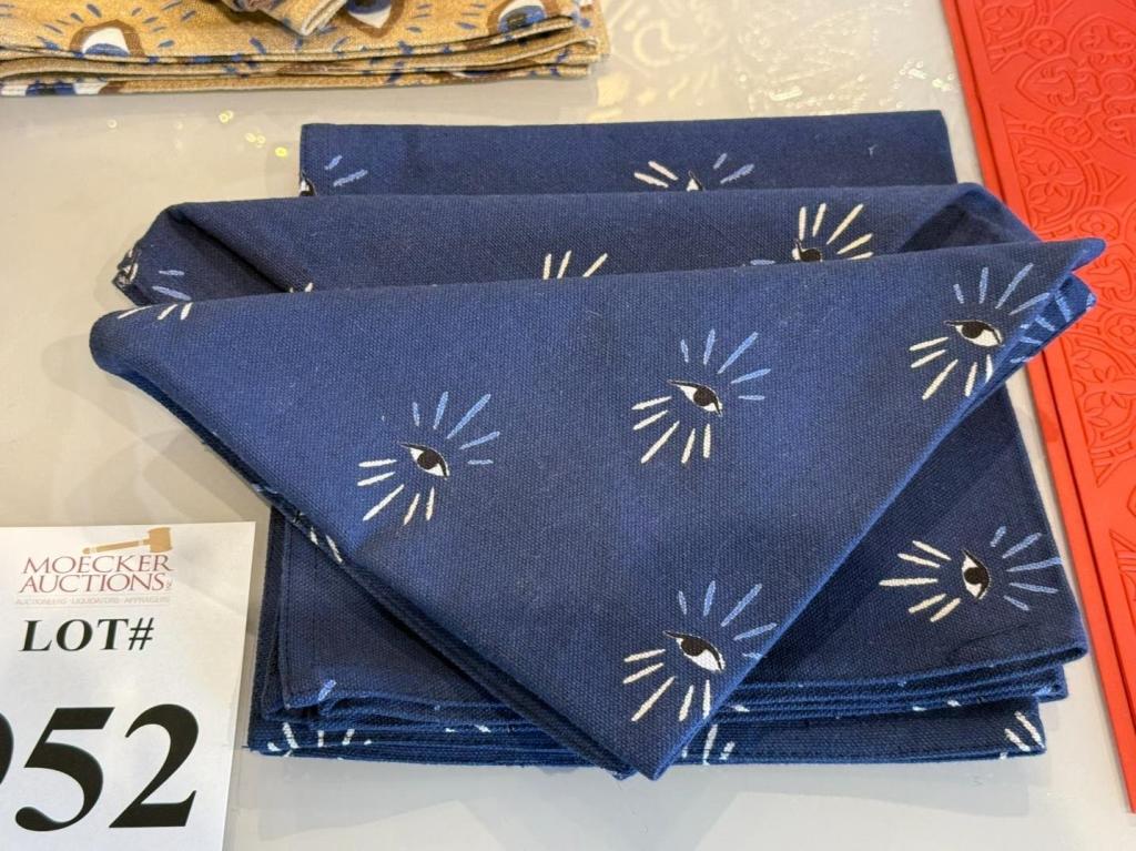 EVIL EYE PRINTED LINEN NAPKINS SET (BLUE)