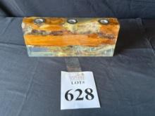 ET AL DESIGNS TEAK & CLEAR RESIN CANDLE HOLDER