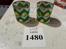 IKAT GREEN GOLD WATER GLASSES