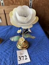 FLOWER LAMP, SMALL PORCELAIN FLOWERS, GLASS LEAVES
