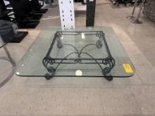 GLASS TOP COFFEE TABLE WITH IRON BASE, 59"X59"