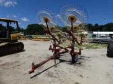 Hesston pull-type hay rake, hyd fold down 8wheels
