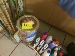 Brooms, cleaning supplies, and vacuum (M