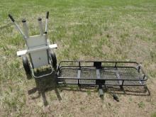 Reciever hitch basket and dolly cart/motor stand