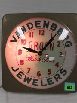 Antique Gruen Watches 15 X 15" Lighted Advertising Clock