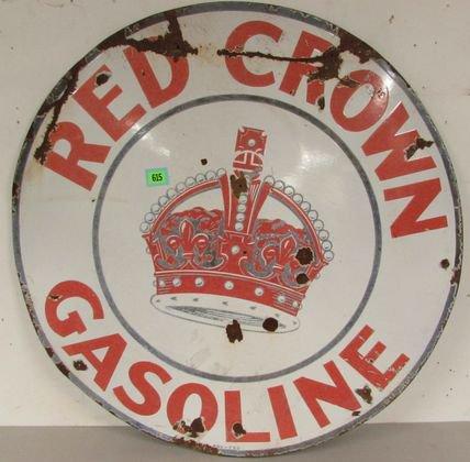 Antique Red Crown Gasoline 42" Single Sided Pocelain Sign