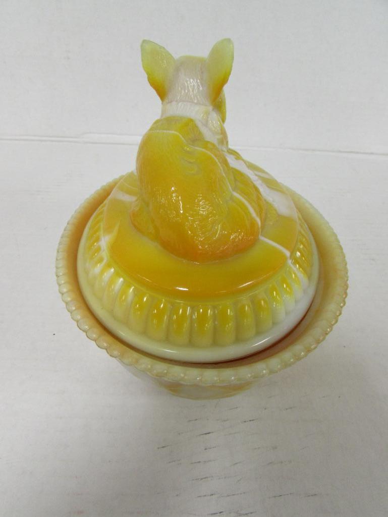 Rare Signed Westmoreland Yellow / Orange Slag Fox on Nest