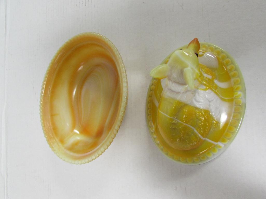 Rare Signed Westmoreland Yellow / Orange Slag Fox on Nest