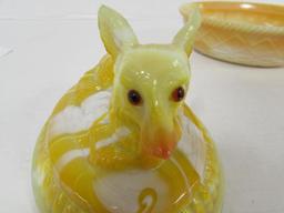 Rare Signed Westmoreland Yellow / Orange Slag Fox on Nest
