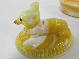 Rare Signed Westmoreland Yellow / Orange Slag Fox on Nest