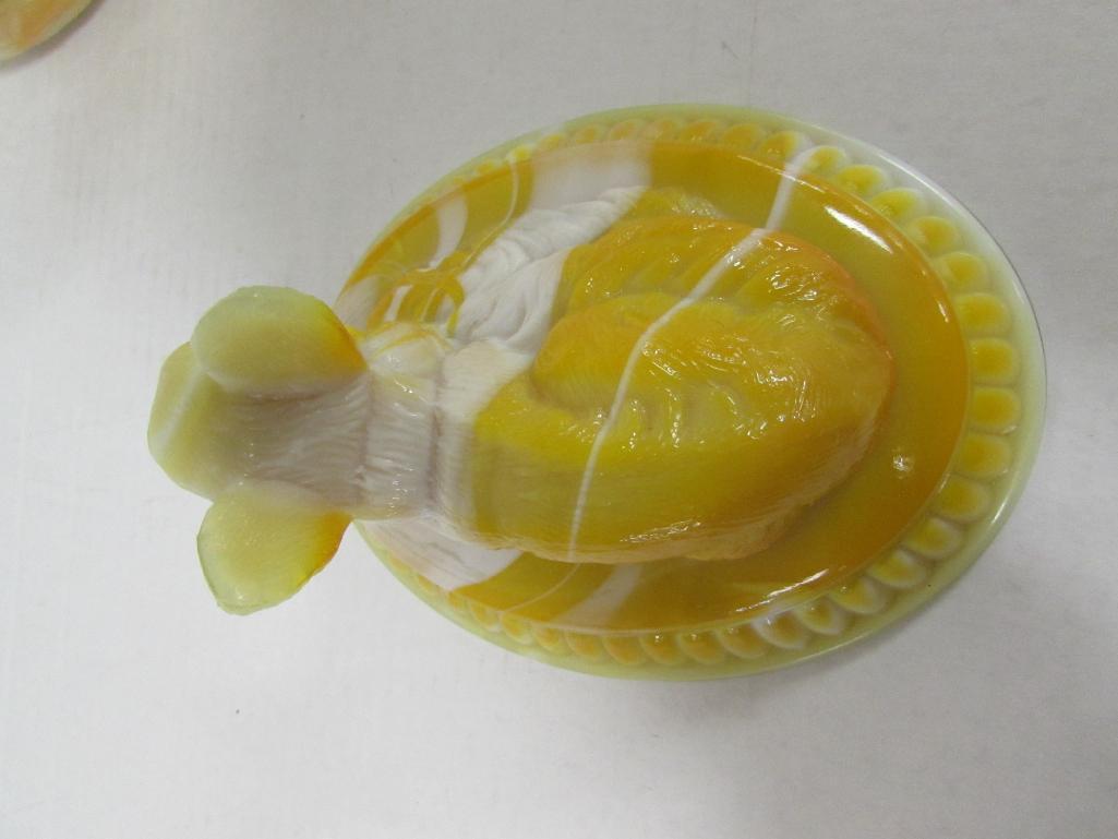 Rare Signed Westmoreland Yellow / Orange Slag Fox on Nest