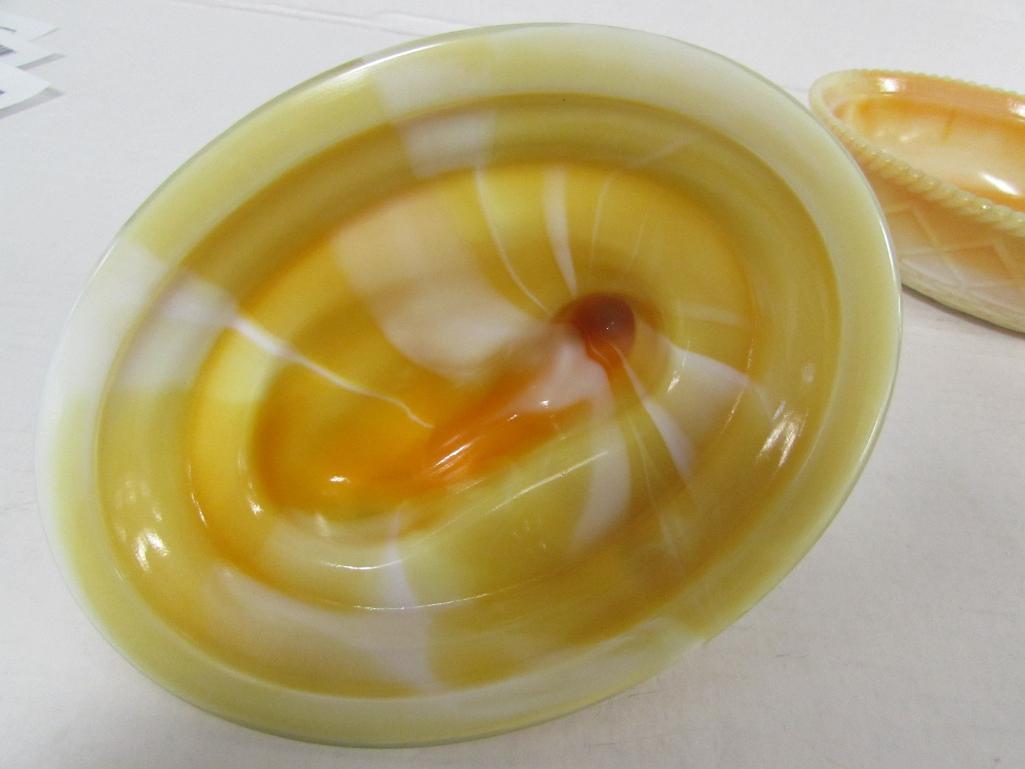Rare Signed Westmoreland Yellow / Orange Slag Fox on Nest