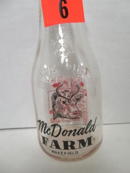 Rare Antique McDonald Farm Pint Milk Bottle w/ Mickey & Minnie Mouse