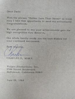 RARE! Charles Marx Signed Letter
